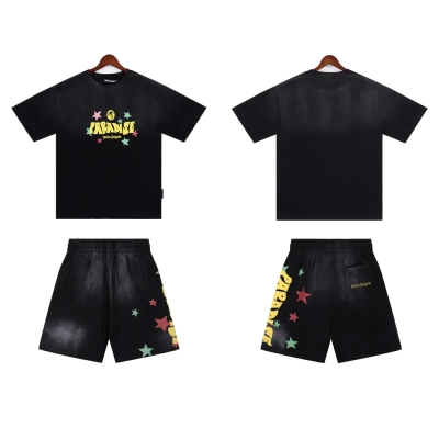 Palm Angels 'Paradise' Cotton T-shirt & Shorts Set Black 01