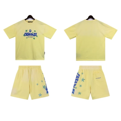 Palm Angels 'Paradise' Cotton T-shirt & Shorts Set Yellow 01