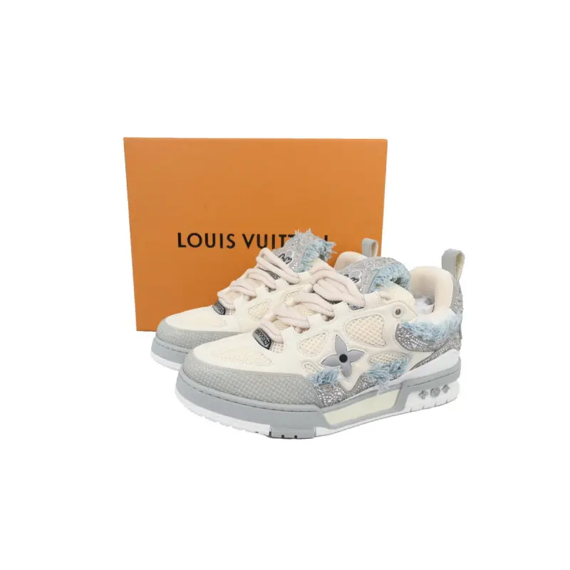 PK God Batch Louis Vuitton Skate Horse Hair Gray White Diamond