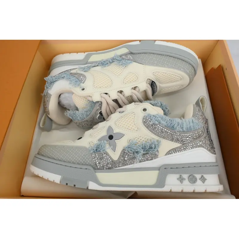 PK God Batch Louis Vuitton Skate Horse Hair Gray White Diamond