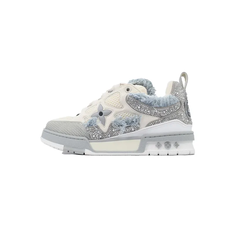 PK God Batch Louis Vuitton Skate Horse Hair Gray White Diamond