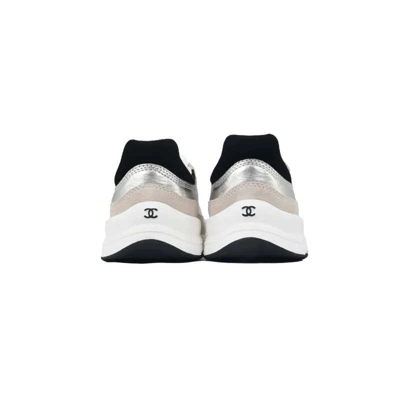 PK God Batch Chanel Interlocking CC Logo Laminated Calfskin & Suede Calfskin Sneakers Light Gold, Light Gray & Black