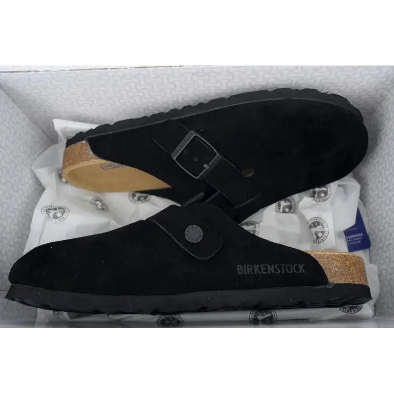 Birkenstock Boston Soft Footbed Black Velvet And Black Buckle