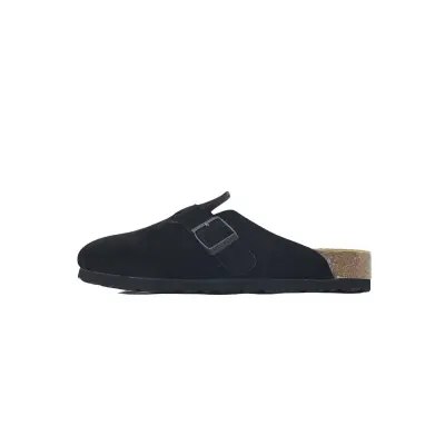Birkenstock Boston Soft Footbed Black Velvet And Black Buckle 01
