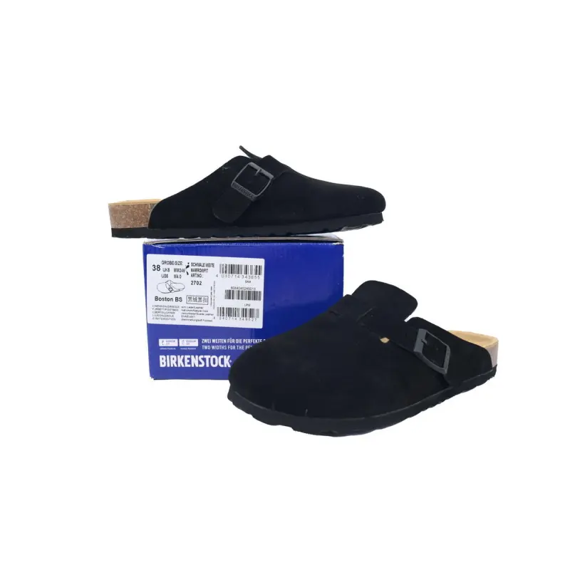 Birkenstock Boston Soft Footbed Black Velvet And Black Buckle