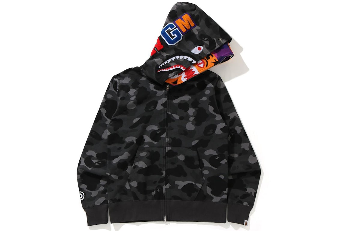 BAPE Color Camo Tiger Shark Wide Full Zip Double Hoodie