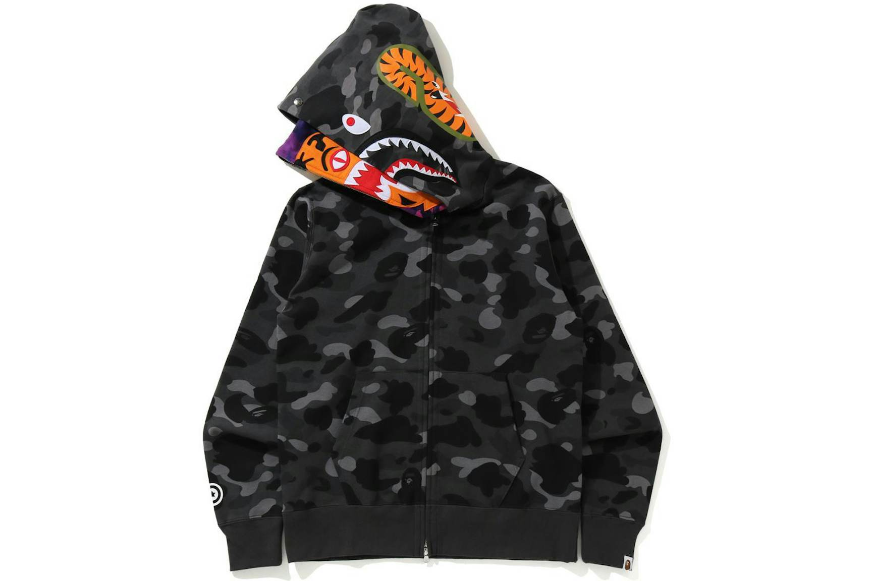 BAPE Color Camo Tiger Shark Wide Full Zip Double Hoodie