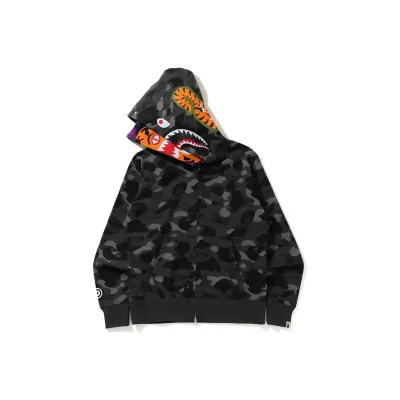 BAPE Color Camo Tiger Shark Wide Full Zip Double Hoodie 01