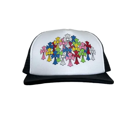 Chrome Hearts Multi Color Crosses Trucker Hat Black/White 01