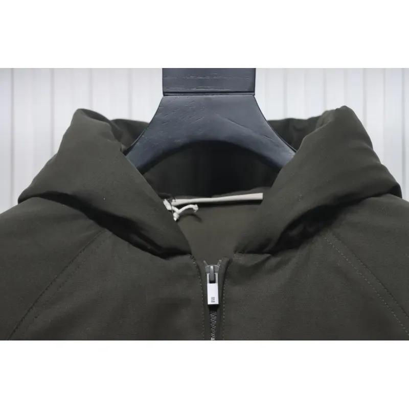 Fear of God Essentials Letter Print Hooded Synthetic Insulated Jacket Dark Green