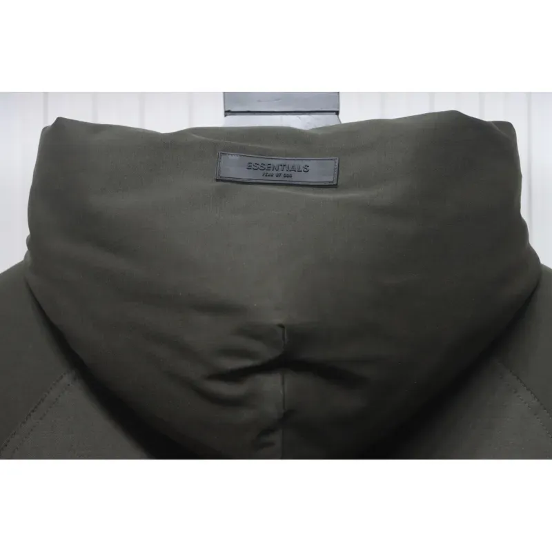 Fear of God Essentials Letter Print Hooded Synthetic Insulated Jacket Dark Green