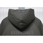 Fear of God Essentials Letter Print Hooded Synthetic Insulated Jacket Dark Green