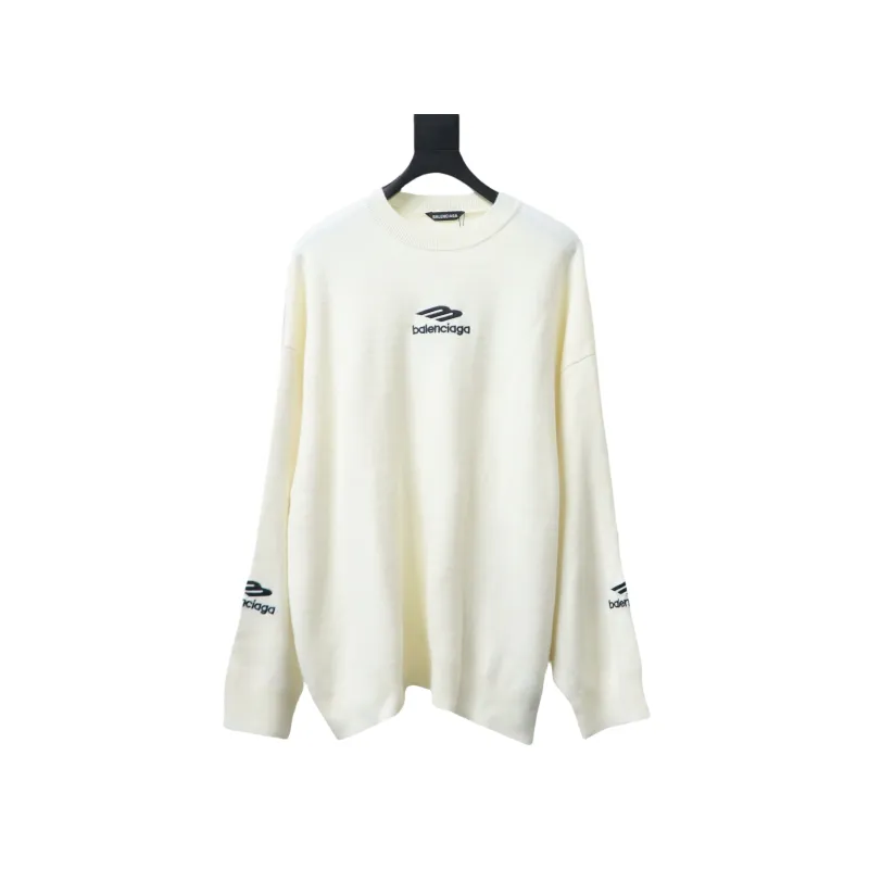 Balenciaga Embroidered Knitted Sweater White