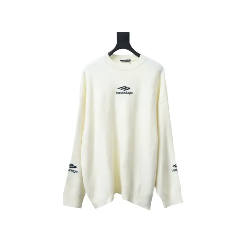 Balenciaga Embroidered Knitted Sweater White