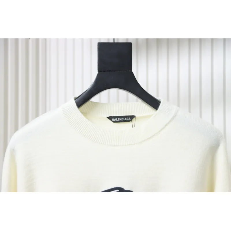 Balenciaga Embroidered Knitted Sweater White