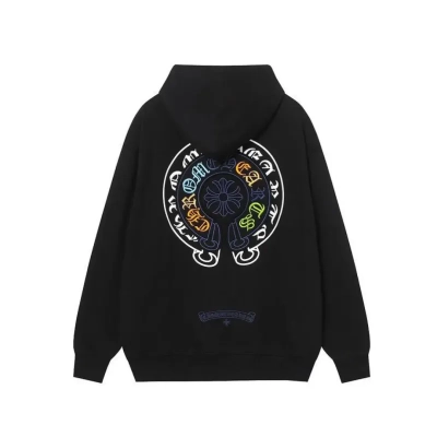 Chrome Hearts Cross Sanskrit Colorful Letters Embroidery Print Hoodie Black 01