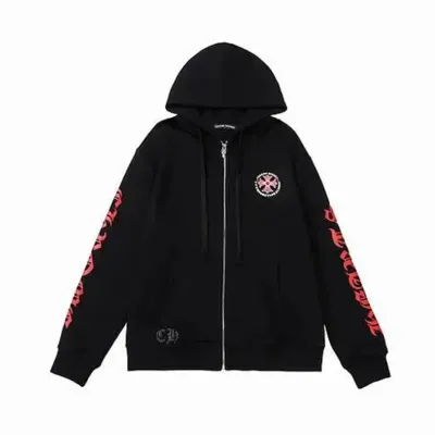Chrome Hearts Made In Hollywood Plus Cross Zip Up Hoodie Black/Red 01