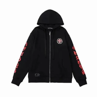 Chrome Hearts Made In Hollywood Plus Cross Zip Up Hoodie Black/Red 01