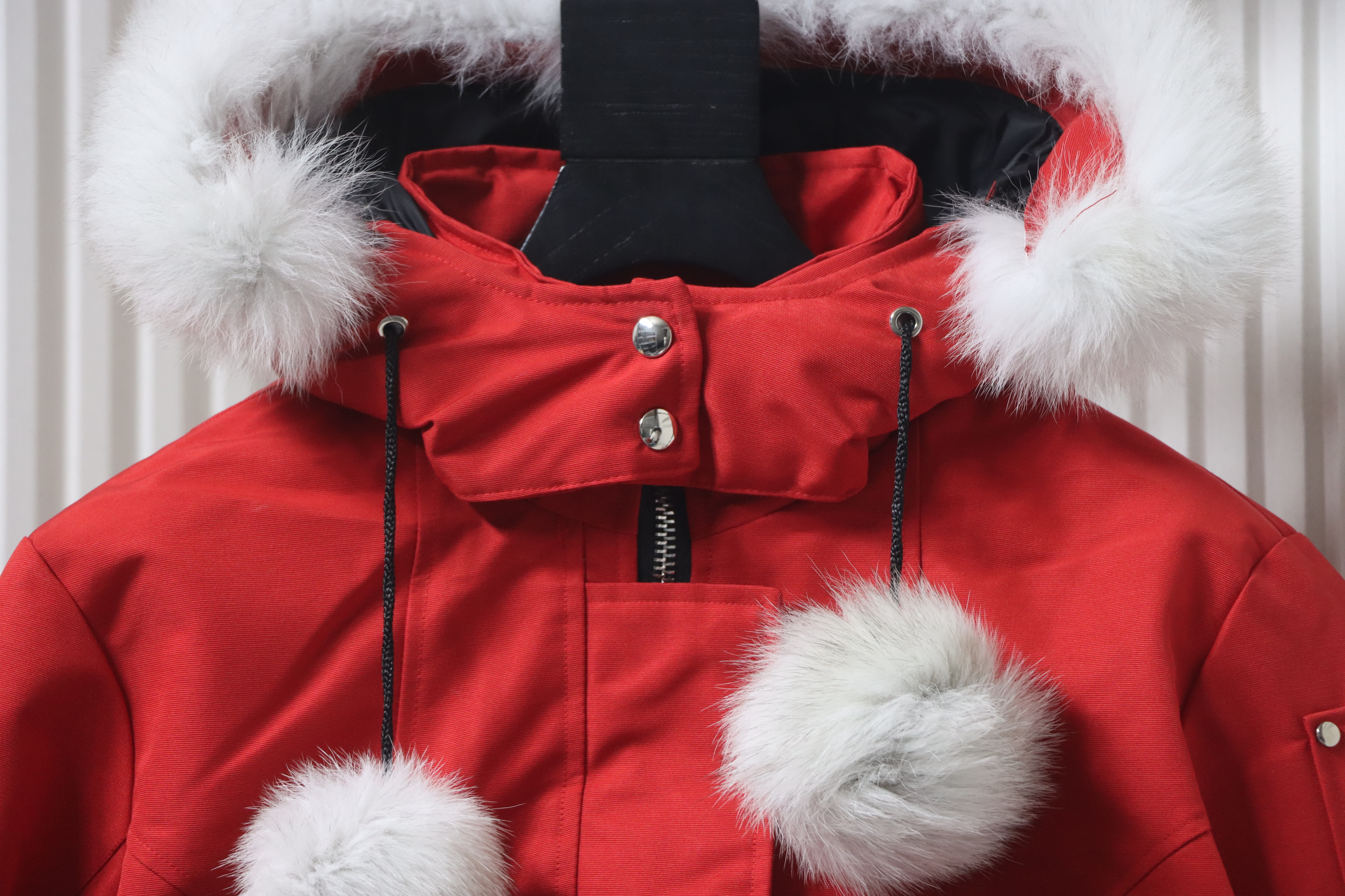 Moose Knuckles Women's long down jacket, bright red