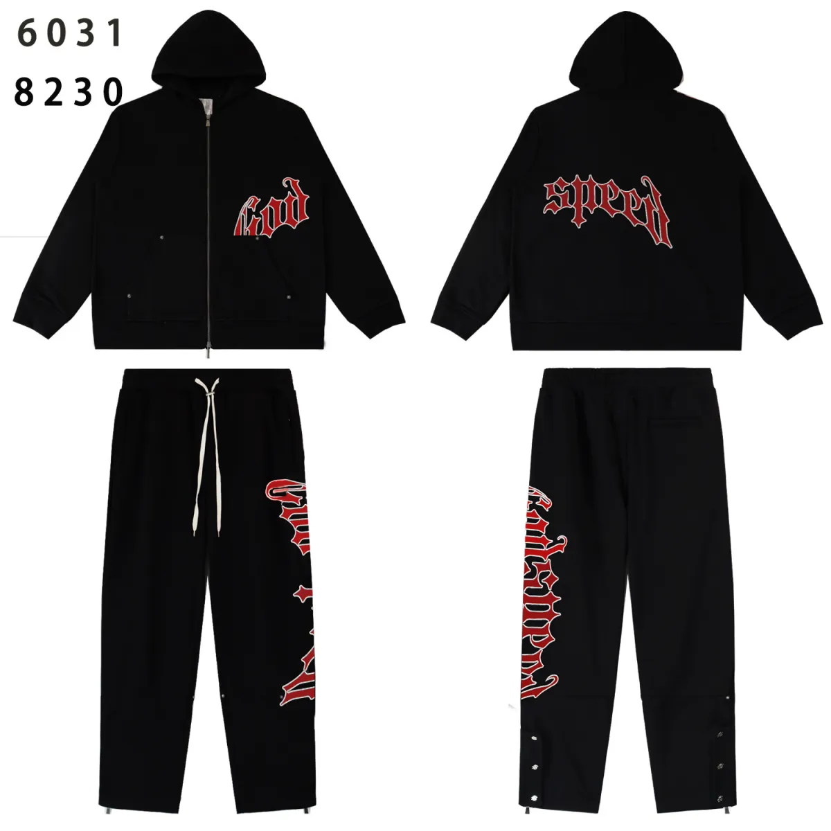 Godspeed OG Logo Black Sweatsuit G6031-8230 Red Letter Print