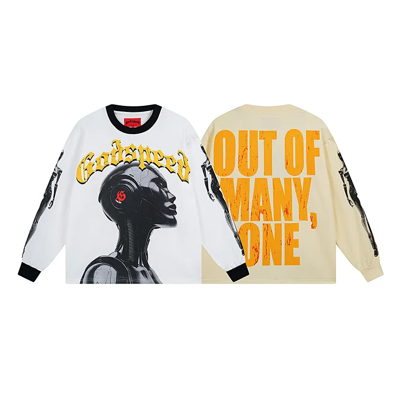 Godspeed Robot Skulls Long Sleeve T-shirt #3096 White/Apricot