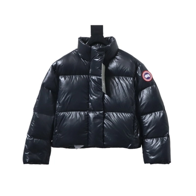  Canada goose   Short Large Plaid Puff Down Jacket Black 01