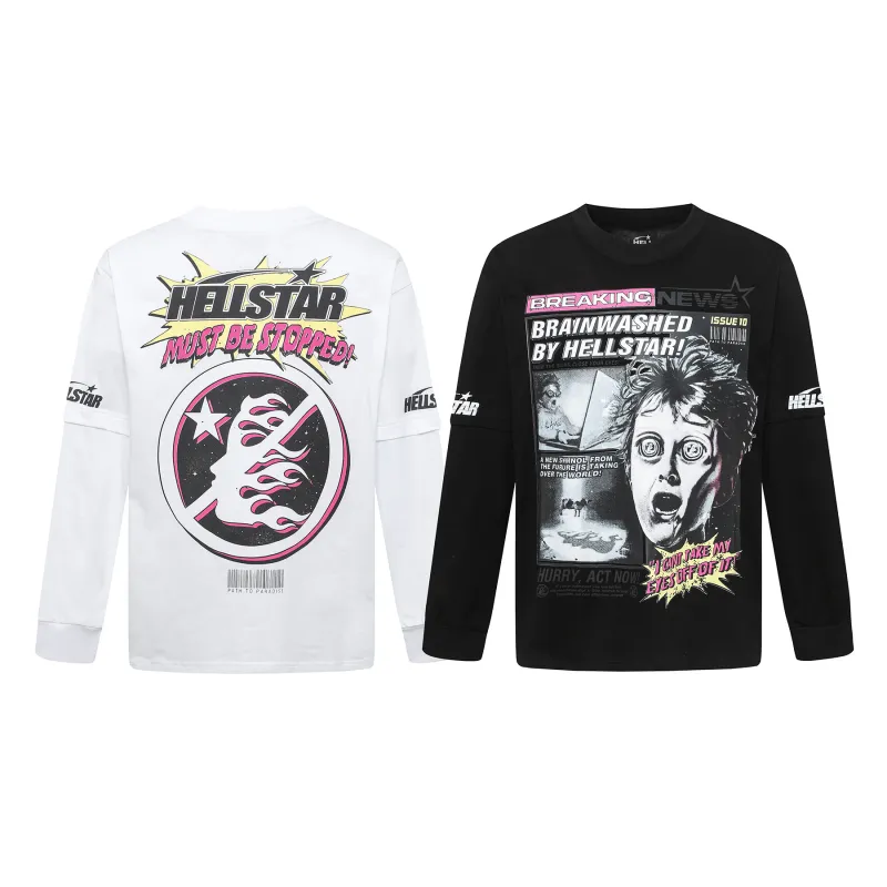 Hellstar Breaking News Long-Sleeve T-Shirt D3232 Black/White