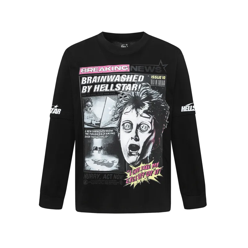 Hellstar Breaking News Long-Sleeve T-Shirt D3232 Black/White