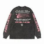 Hellstar Christ Long-Sleeve Washed Black T-Shirt D3102 Old Brick Red