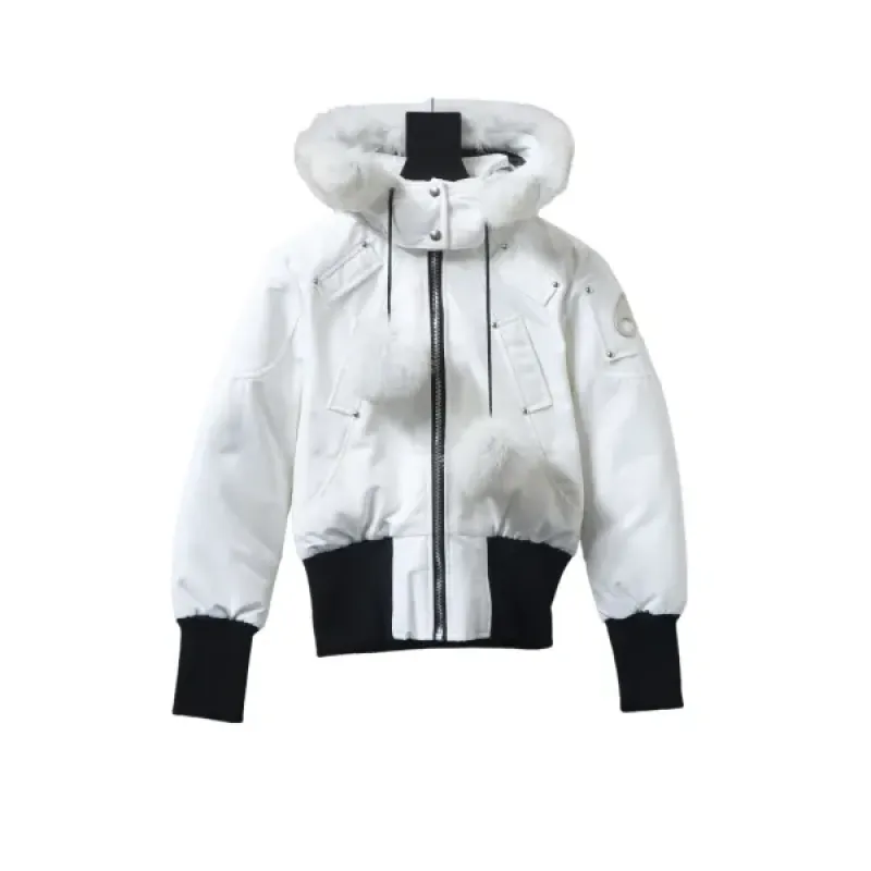 Moose Knuckles White Jacket White Wool Collar