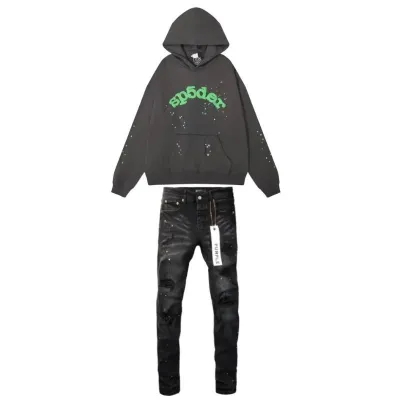 Sp5der Hoodie dark gray + Purple Brand Fashion Men Jeans 6 01