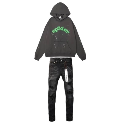 Sp5der Hoodie dark gray + Purple Brand Fashion Men Jeans 6 01