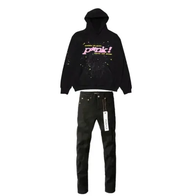Sp5der P*NK Hoodie + Purple Brand Fashion Jeans YZ072448 01
