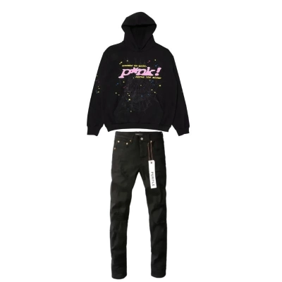 Sp5der P*NK Hoodie + Purple Brand Fashion Jeans YZ072448 01