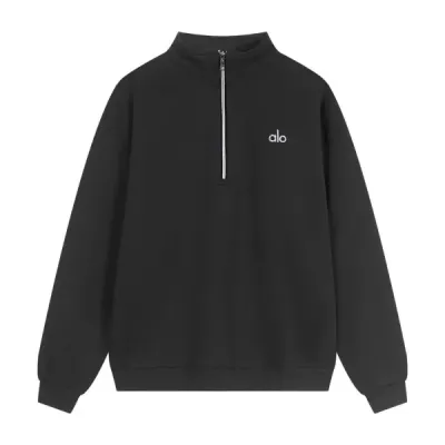 Alo Yoga Accolade 1/4 Zip Pullover Black Grey 01