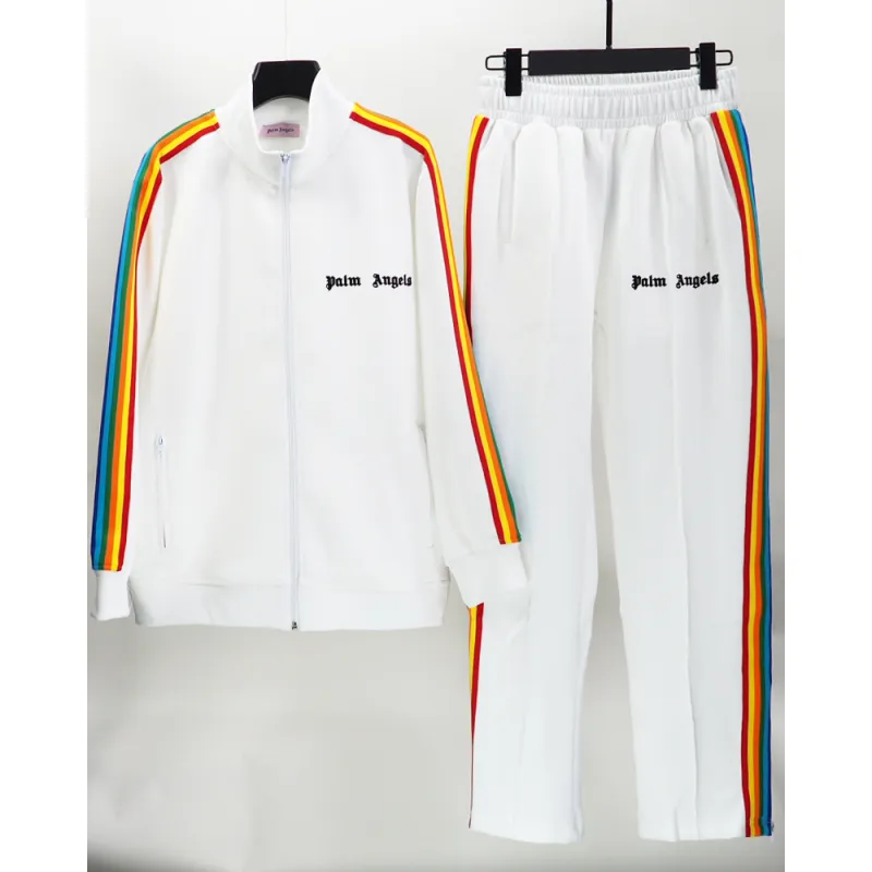  Palm Angels Zip-Up Striped Rainbow Classic Track Jacket & Pants Set White