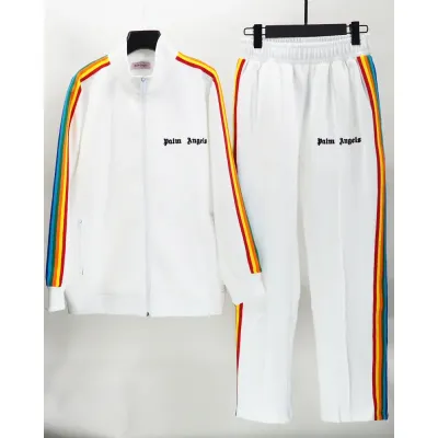  Palm Angels Zip-Up Striped Rainbow Classic Track Jacket & Pants Set White 01