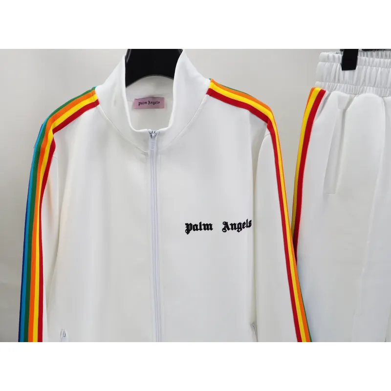  Palm Angels Zip-Up Striped Rainbow Classic Track Jacket & Pants Set White