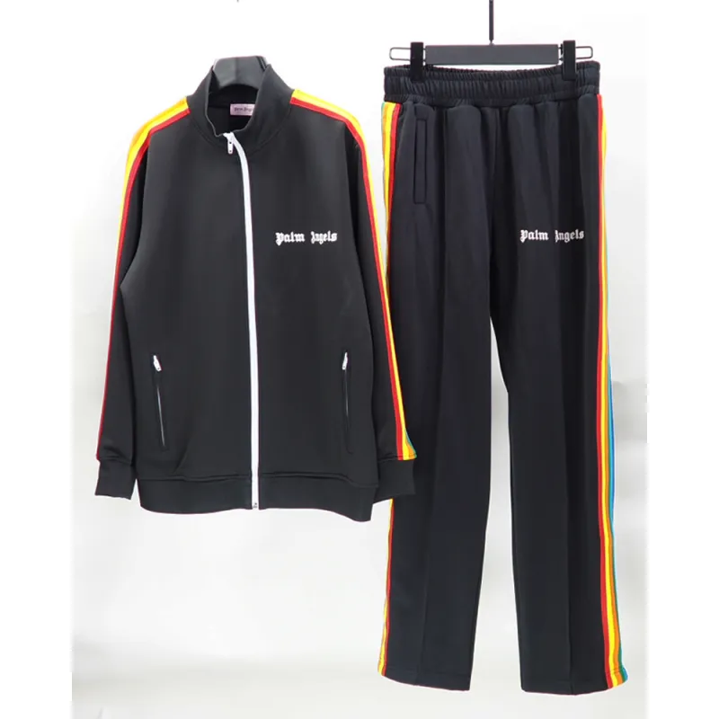 Palm Angels Zip-Up Striped Rainbow Classic Track Jacket & Pants Set Black