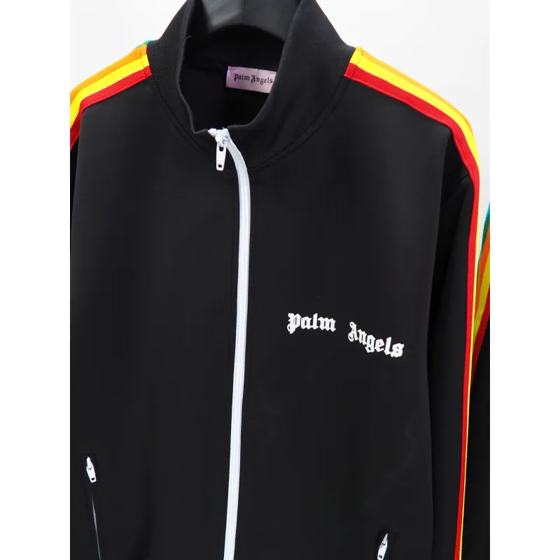 Palm Angels Zip-Up Striped Rainbow Classic Track Jacket & Pants Set Black