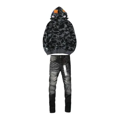 BAPE Color Camo Shark Zip Hoodie Black 4580793319054+Purple Brand Fashion Jeans YZ072444 01