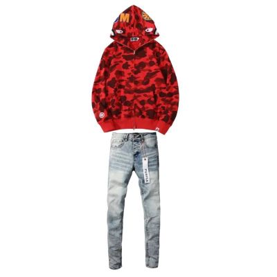BAPE Color Camo Shark Zip Hoodie Red 4580793322511+Purple Brand Fashion Men Jeans YZ072421 01