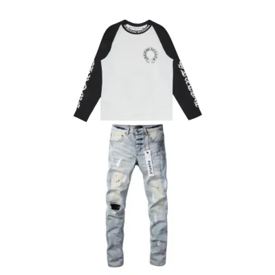 Chrome Hearts Horseshoe Baseball Shirt White/Black+Purple Brand Fashion Men Jeans 2 01