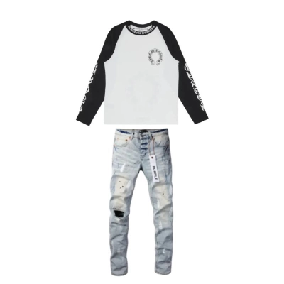 Chrome Hearts Horseshoe Baseball Shirt White/Black+Purple Brand Fashion Men Jeans 2 01