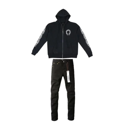 Chrome Hearts Horseshoe Floral Cross-Sleeve Zip Up Hoodie+Purple Brand Fashion Men Jeans 4 01