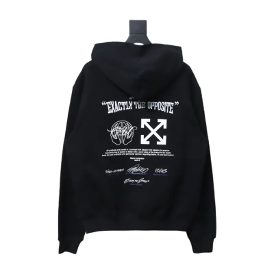  Off-White Logo Blue Embroidery Hoodie Black 01