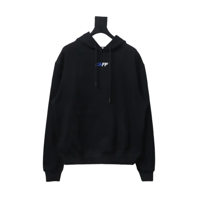 Off-White Logo Blue Embroidery Hoodie Black