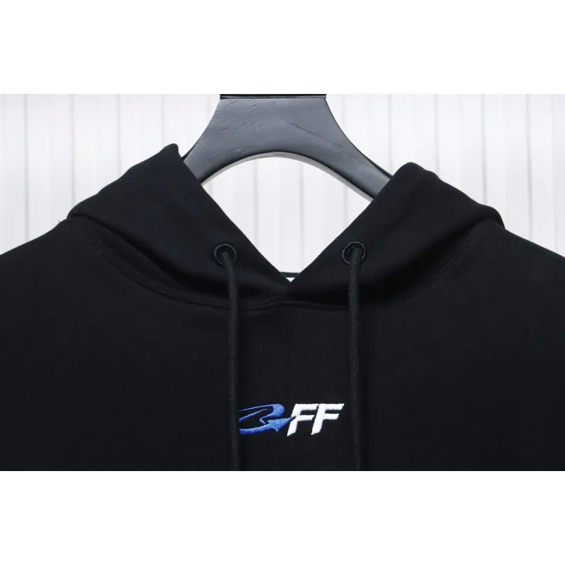 Off-White Logo Blue Embroidery Hoodie Black