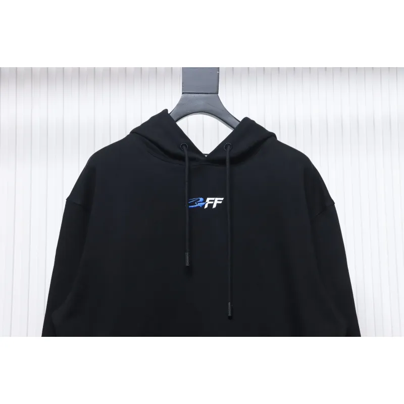 Off-White Logo Blue Embroidery Hoodie Black