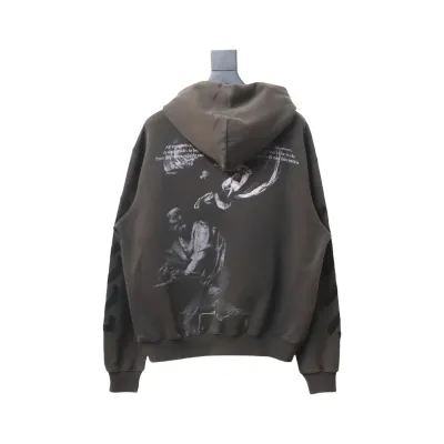  Off-White Logo Print Cotton Hoodie Brown Black 01